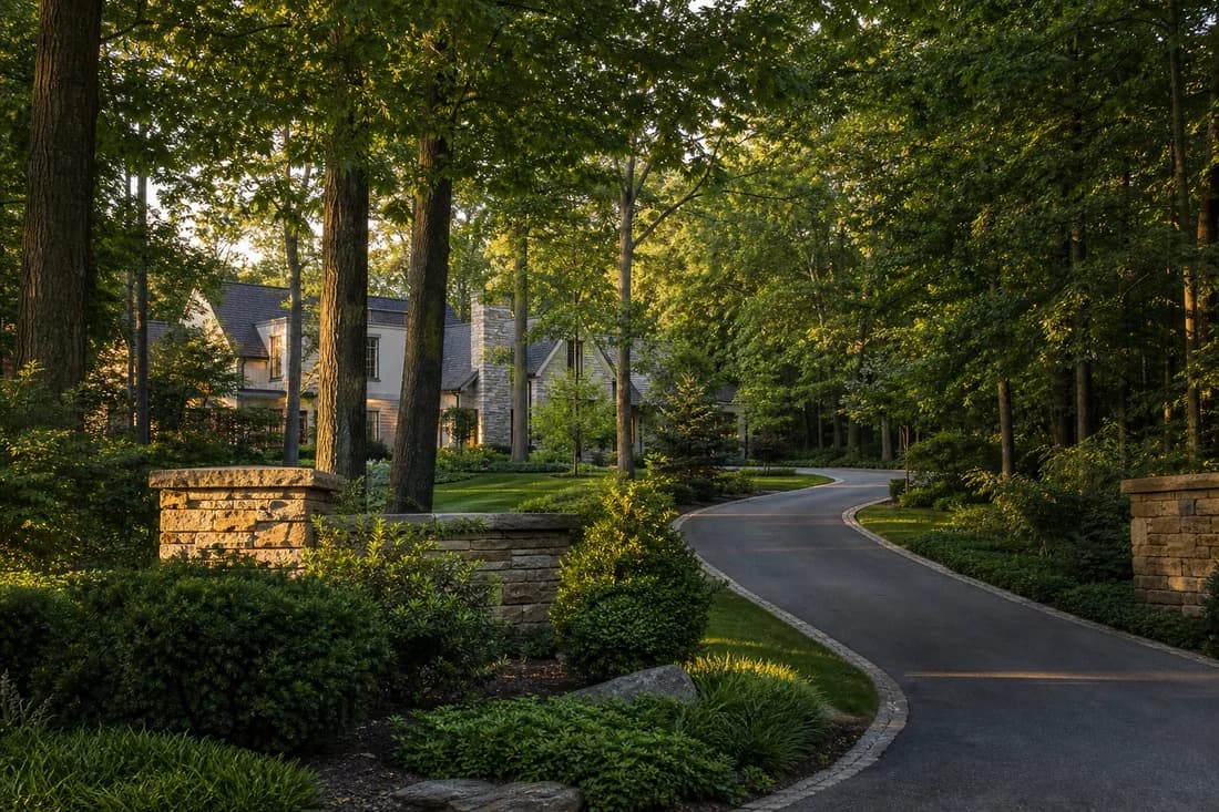 Wooded Pepper Pike residential property with mature landscaping