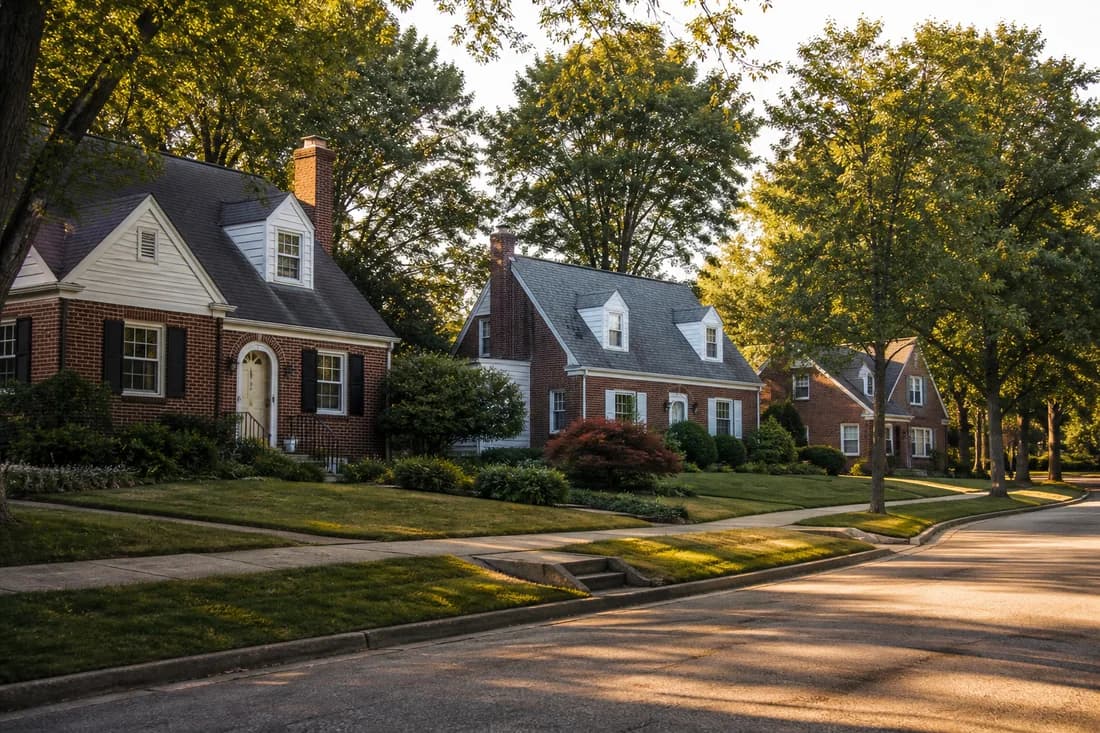 South Euclid street with well-kept brick Cape Cod homes