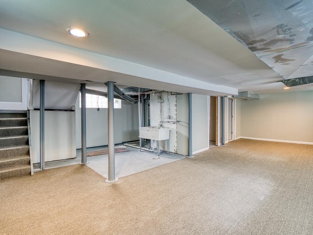 Basement being finished around structural support columns