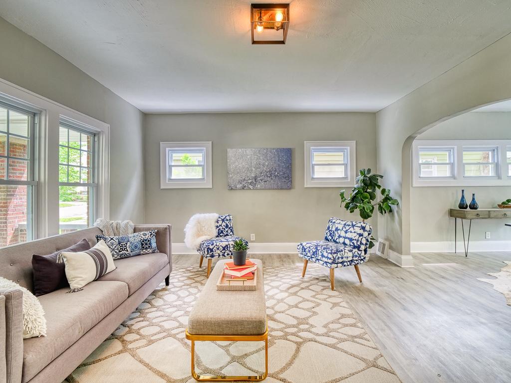 Open-plan living and dining rooms with coordinated finishes